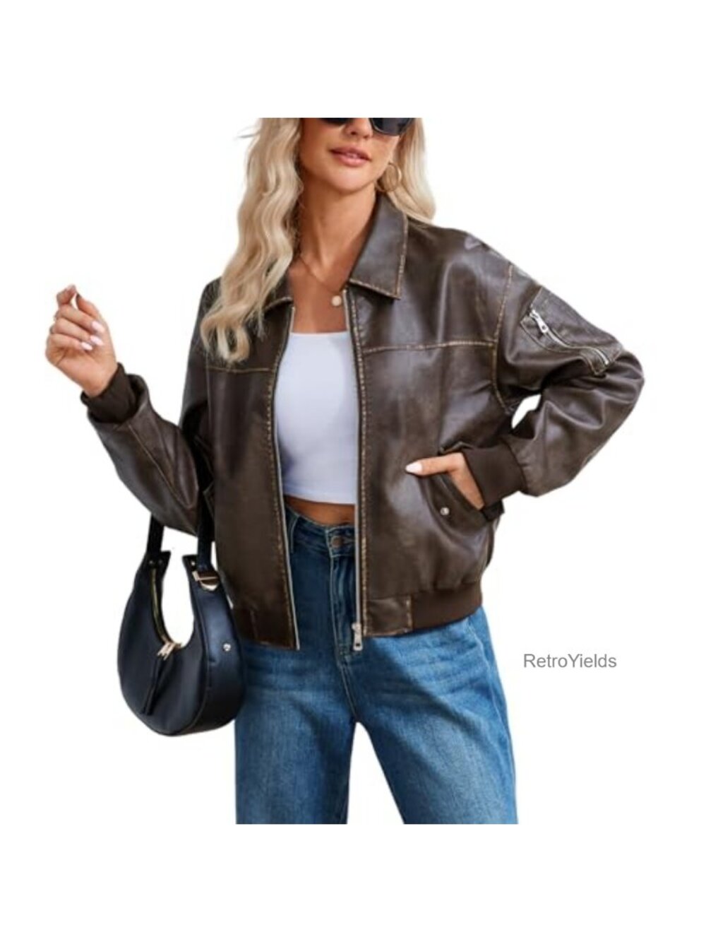 Women's Faux Leather Motorcycle Biker Bomber Jacket Zip Up Winter Coat